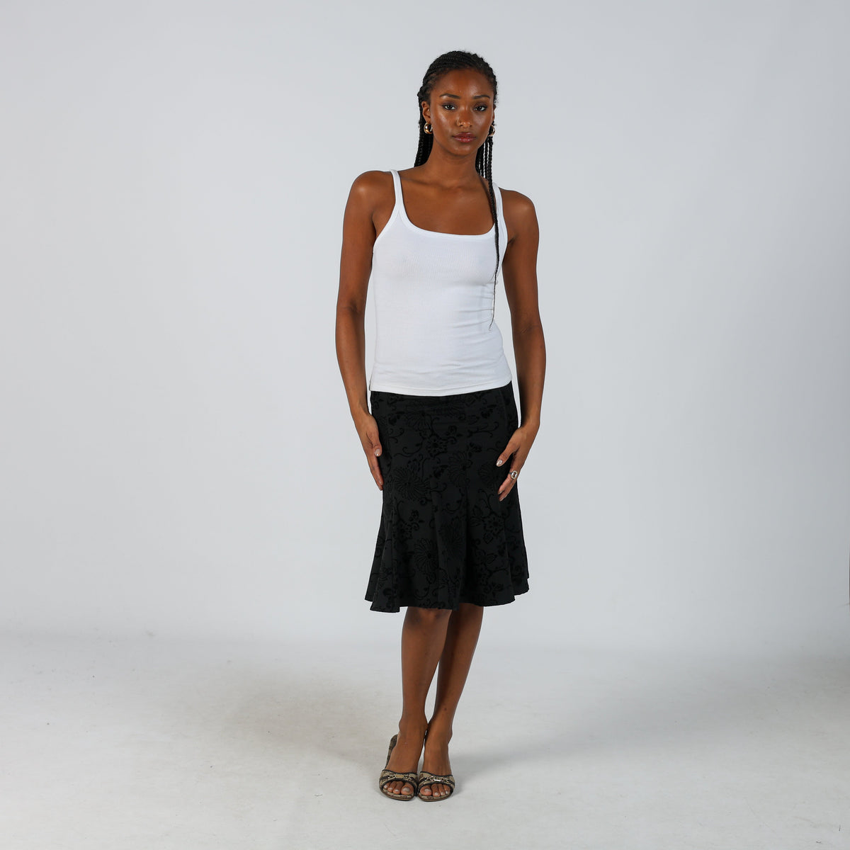 Black Y2K Woven Midi Skirt (XS)
