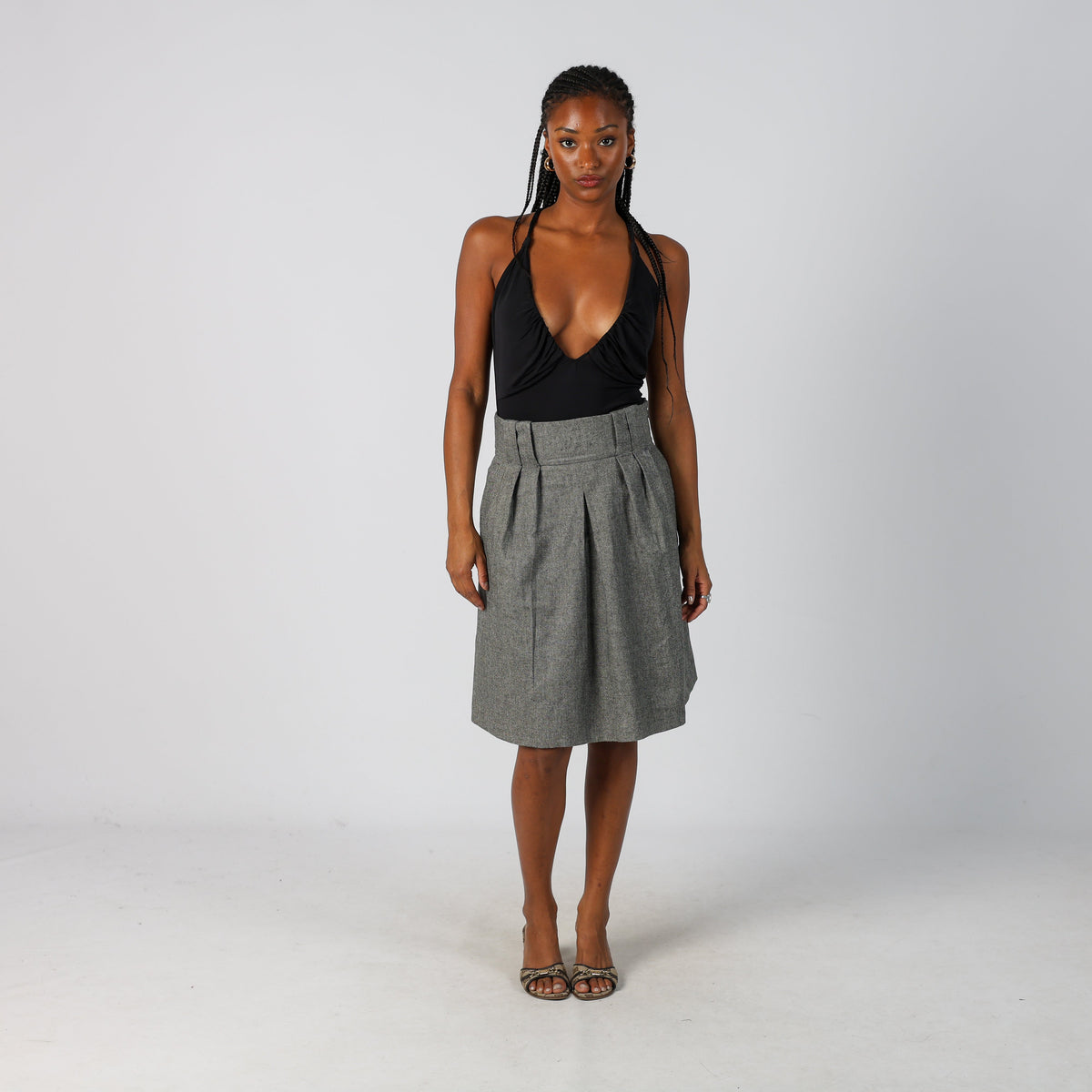 Grey Y2K Max&Co. Woven Midi Skirt (6)
