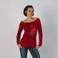 Red Y2K Desigual Long Sleeve Top (S)