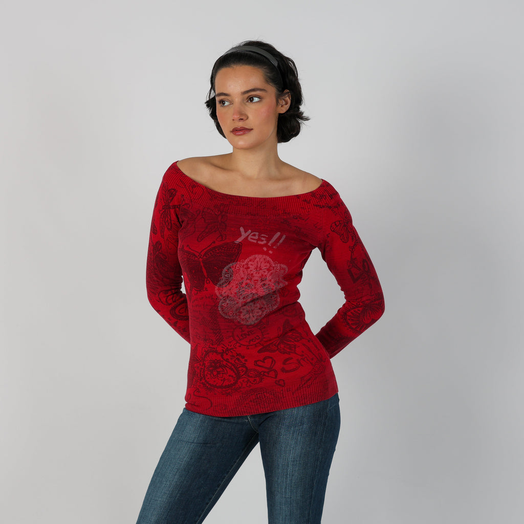 Red Y2K Desigual Long Sleeve Top (S)