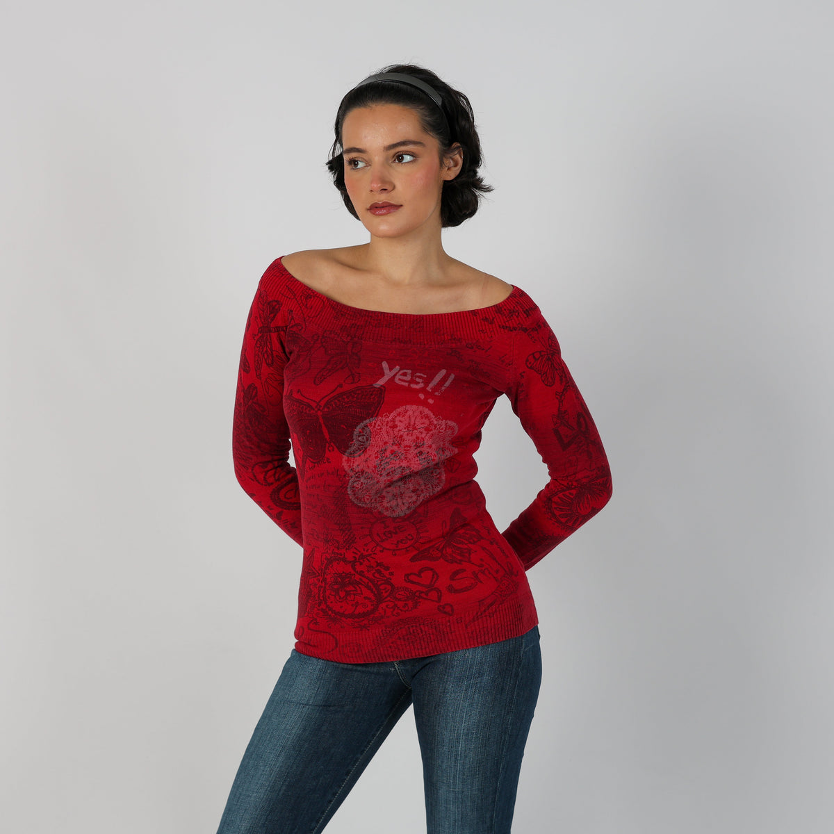 Red Y2K Desigual Long Sleeve Top (S)