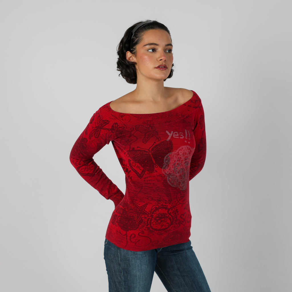 Red Y2K Desigual Long Sleeve Top (S)