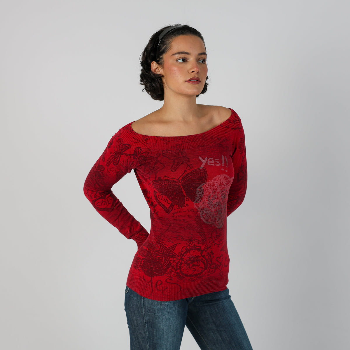 Red Y2K Desigual Long Sleeve Top (S)
