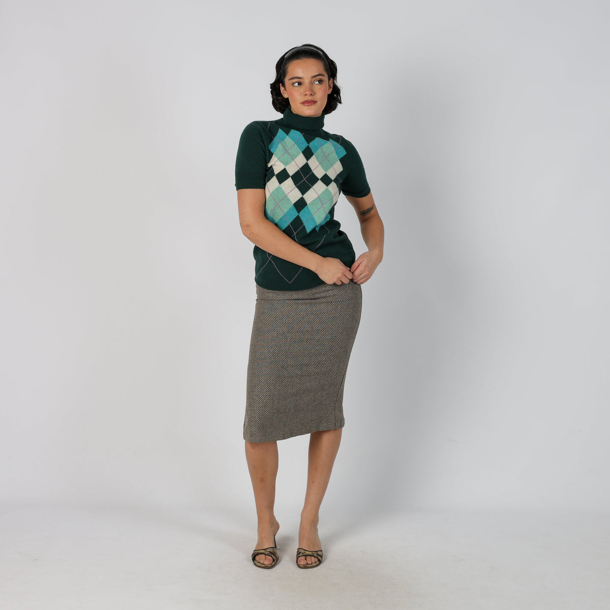 Beige Y2K Sisley Woven Midi Skirt (XS)
