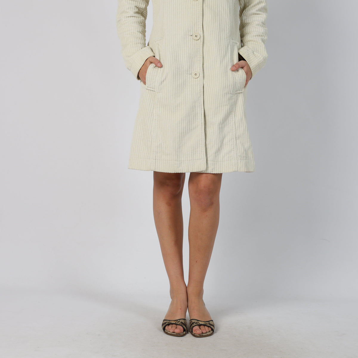 Cream Y2K Miss Sixty Trench Coat Corduroy (S)