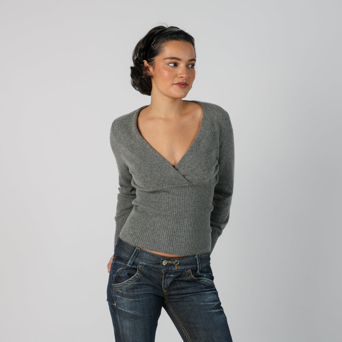 Grey Y2K Sisley Knitted Top (S)