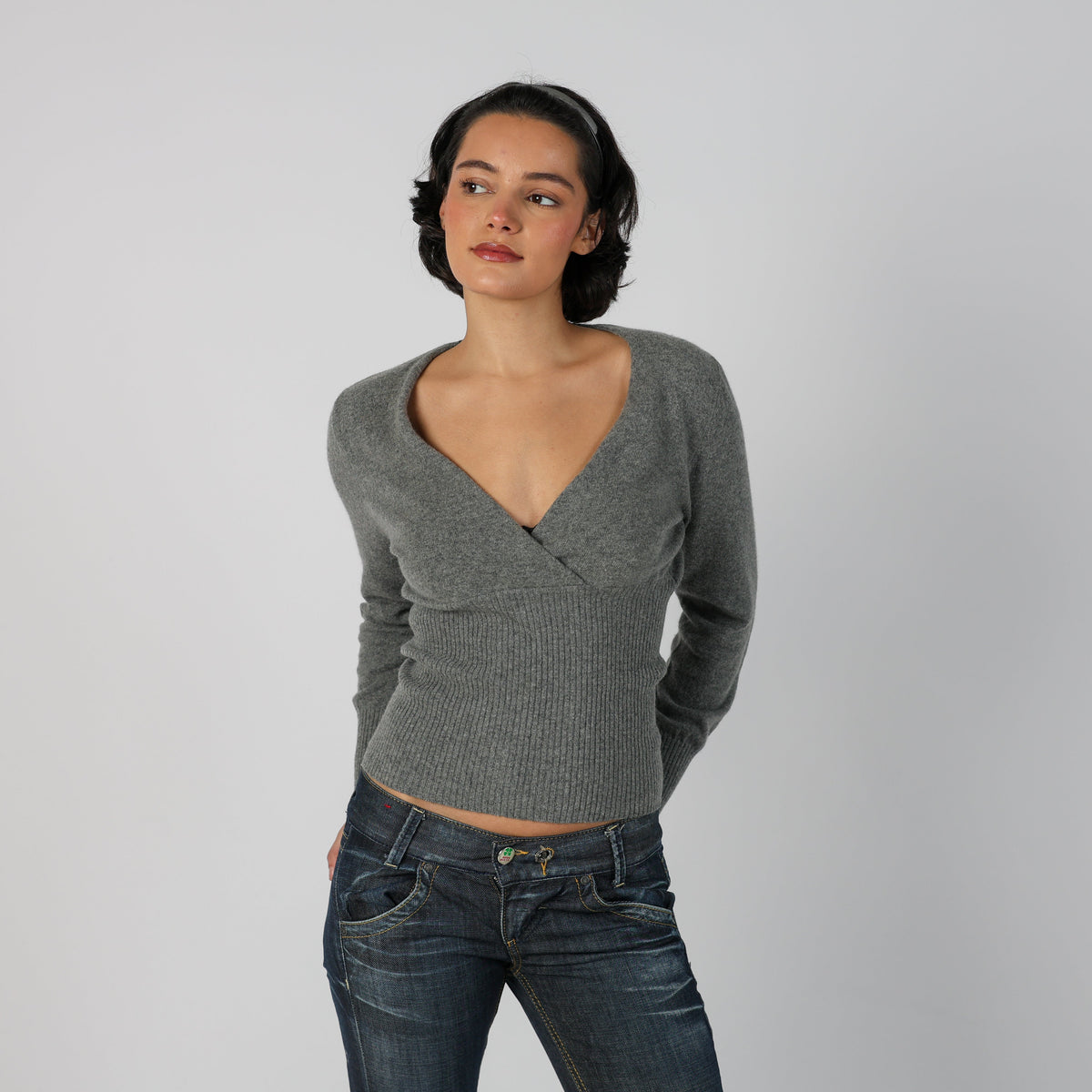 Grey Y2K Sisley Knitted Top (S)