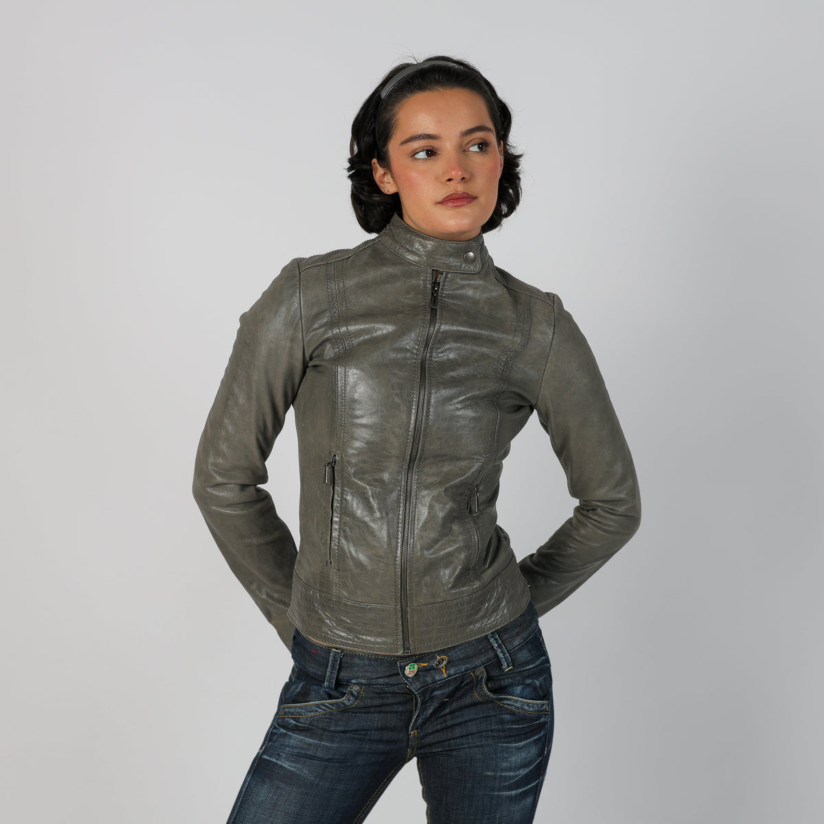 Grey Y2K Jennyfer Leather Jacket (XXS)