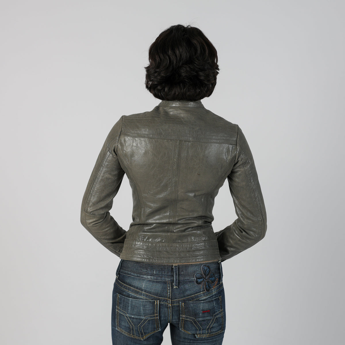 Grey Y2K Jennyfer Leather Jacket (XXS)