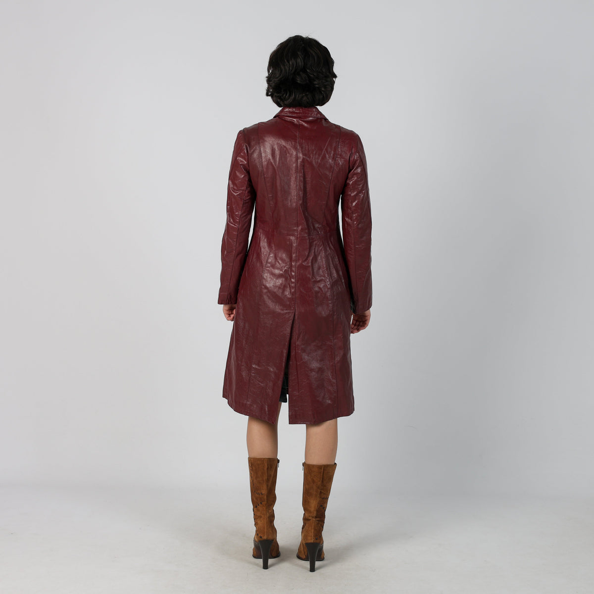 Burgundy Red 90s Trench Coat Leather (S)
