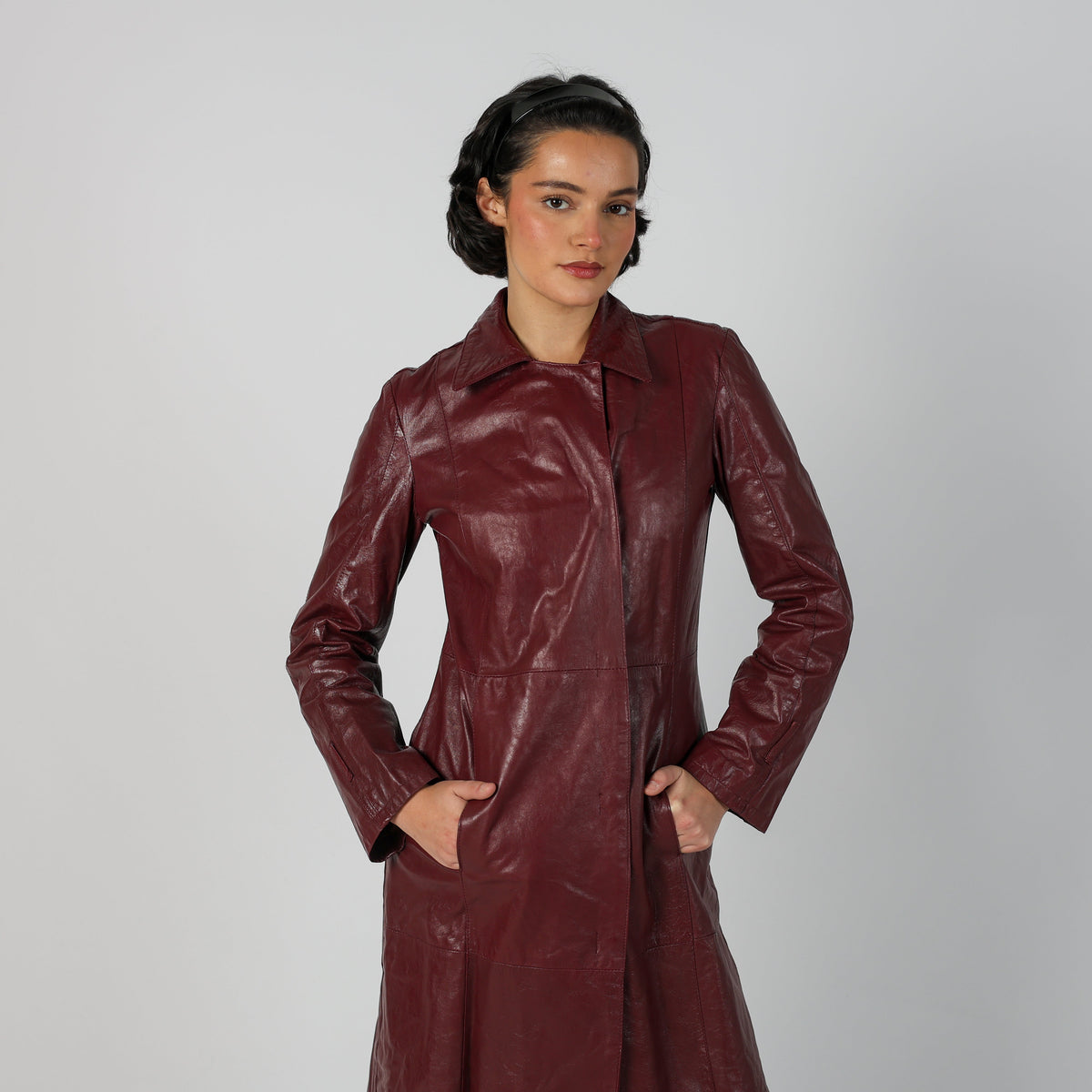 Burgundy Red 90s Trench Coat Leather (S)