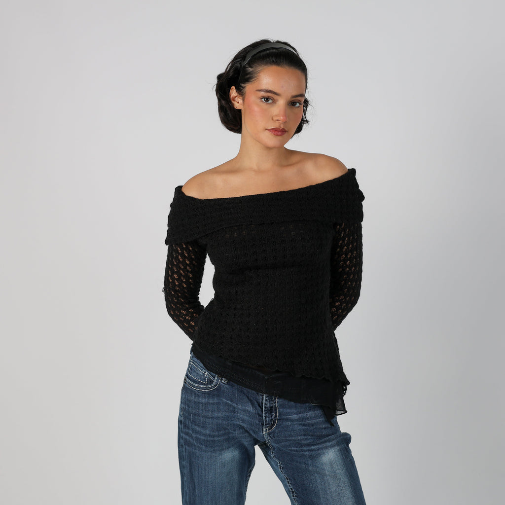 Black Y2K Made in Italy Knitted Jumper (S)