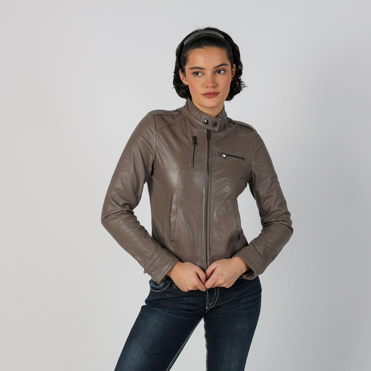 Grey Y2K Vera Pelle Leather Jacket (S)