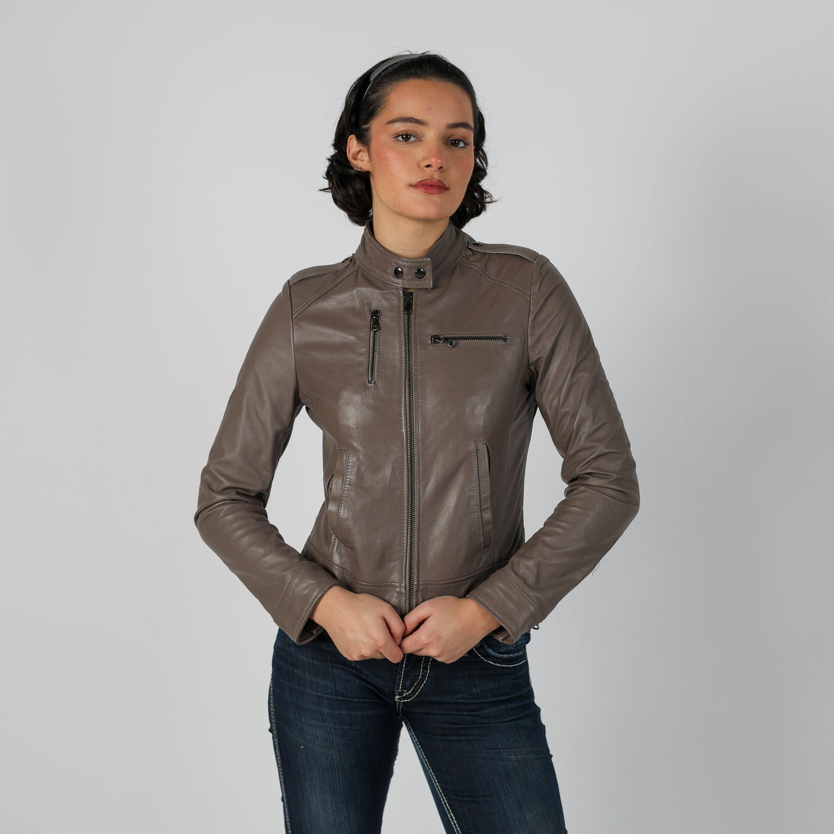 Grey Y2K Vera Pelle Leather Jacket (S)