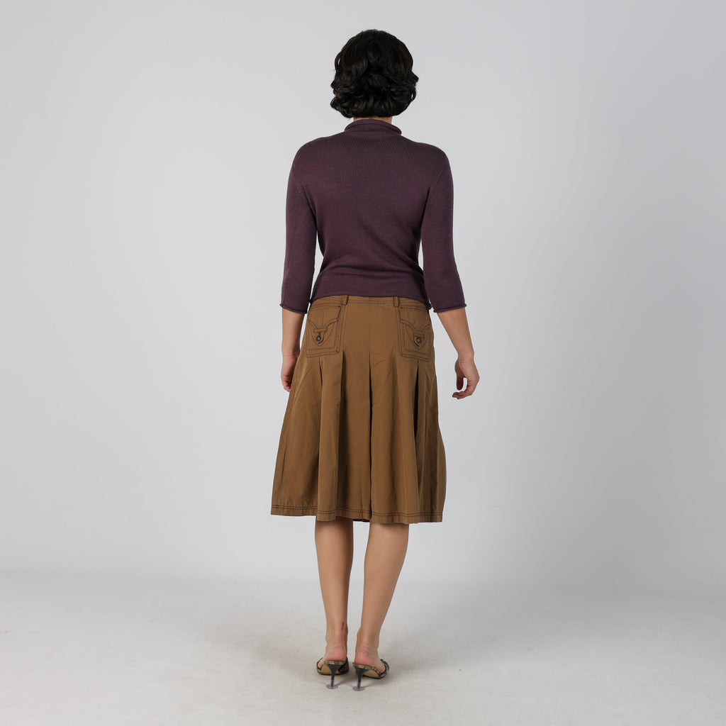 Brown Y2K Woven Midi Skirt (XS)