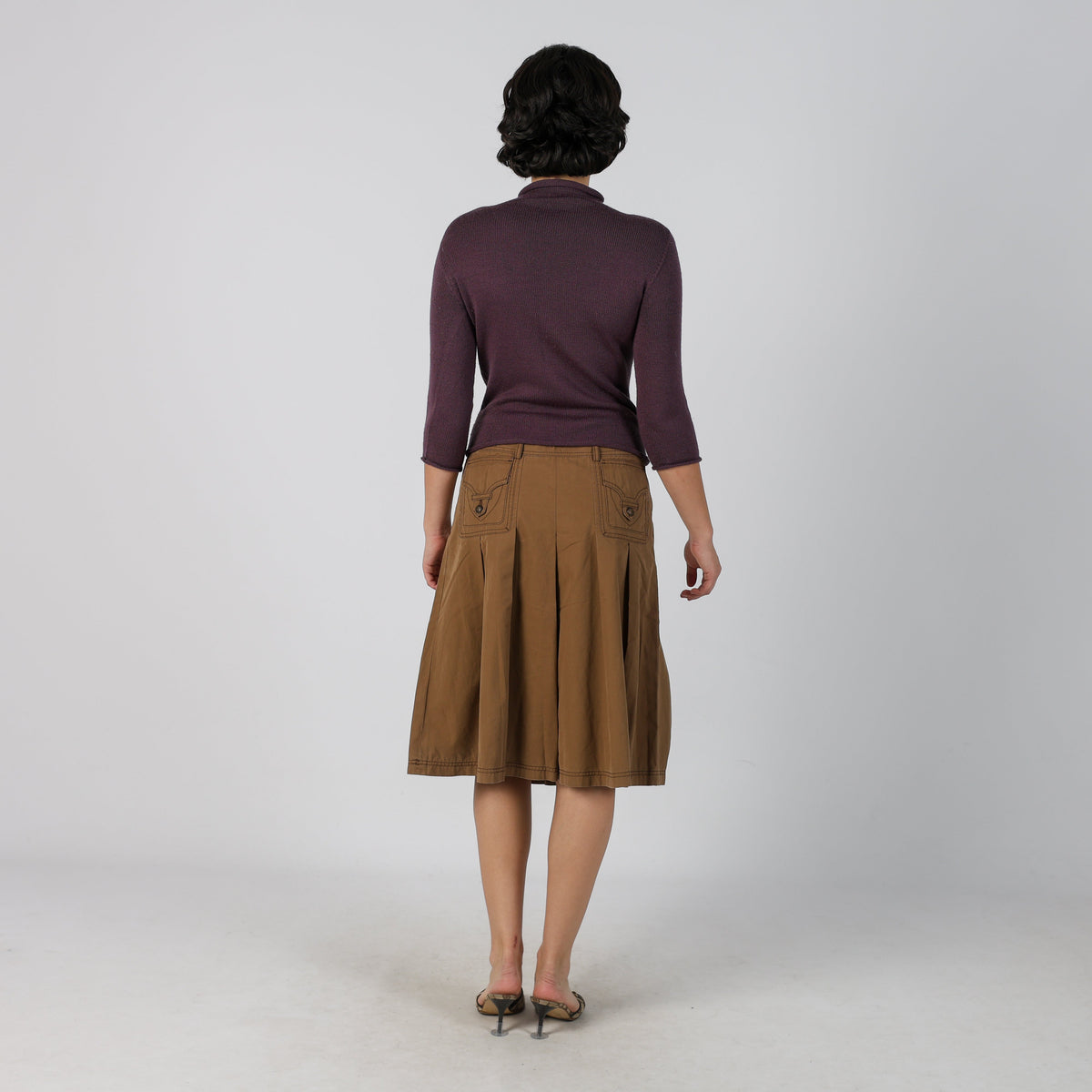 Brown Y2K Woven Midi Skirt (XS)