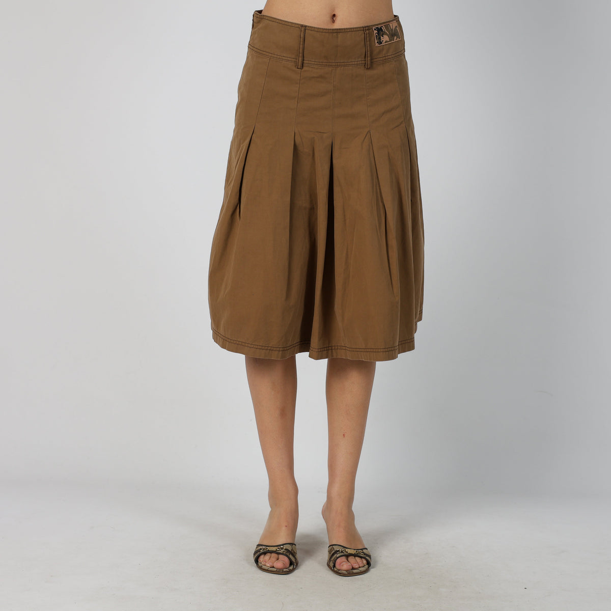 Brown Y2K Woven Midi Skirt (XS)