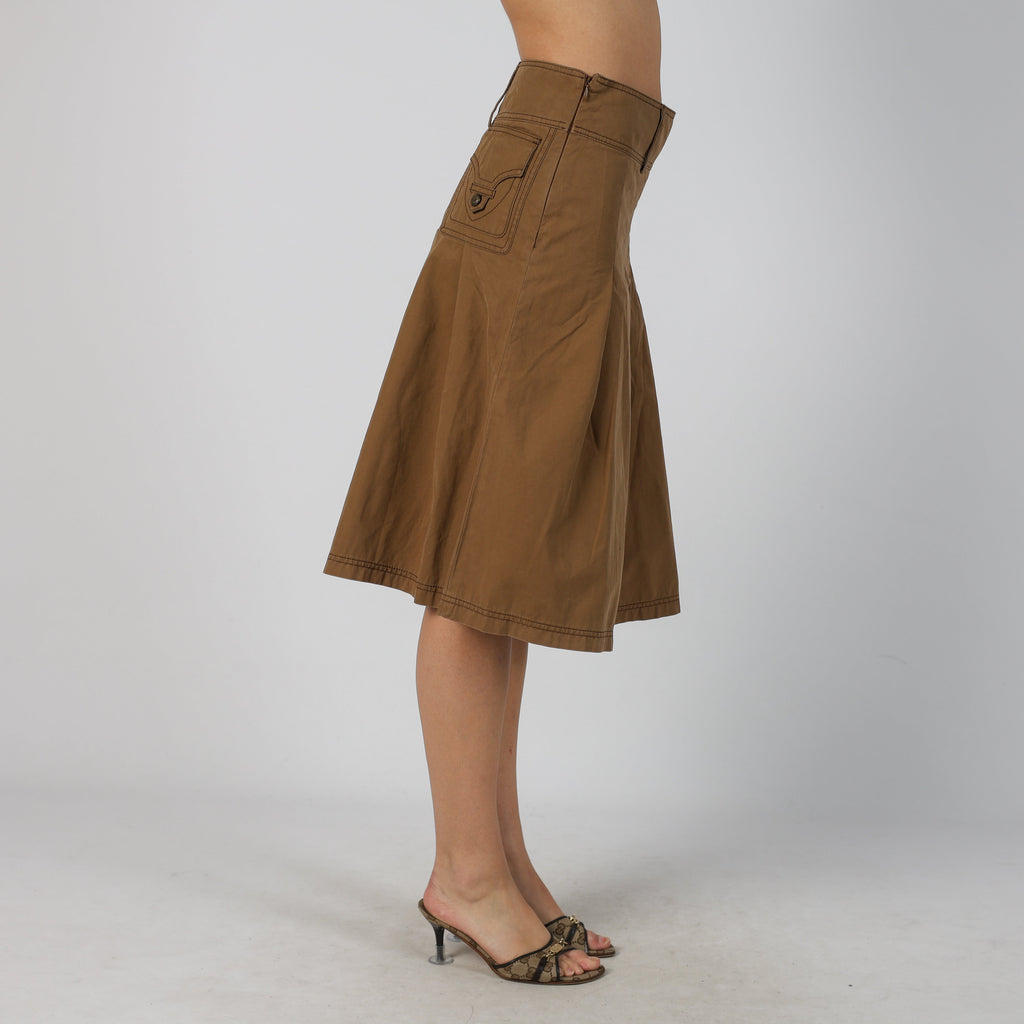 Brown Y2K Woven Midi Skirt (XS)