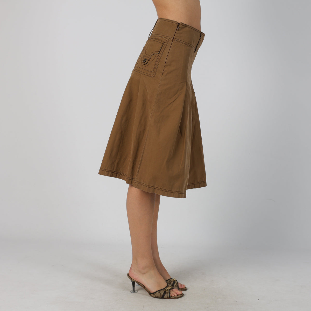 Brown Y2K Woven Midi Skirt (XS)