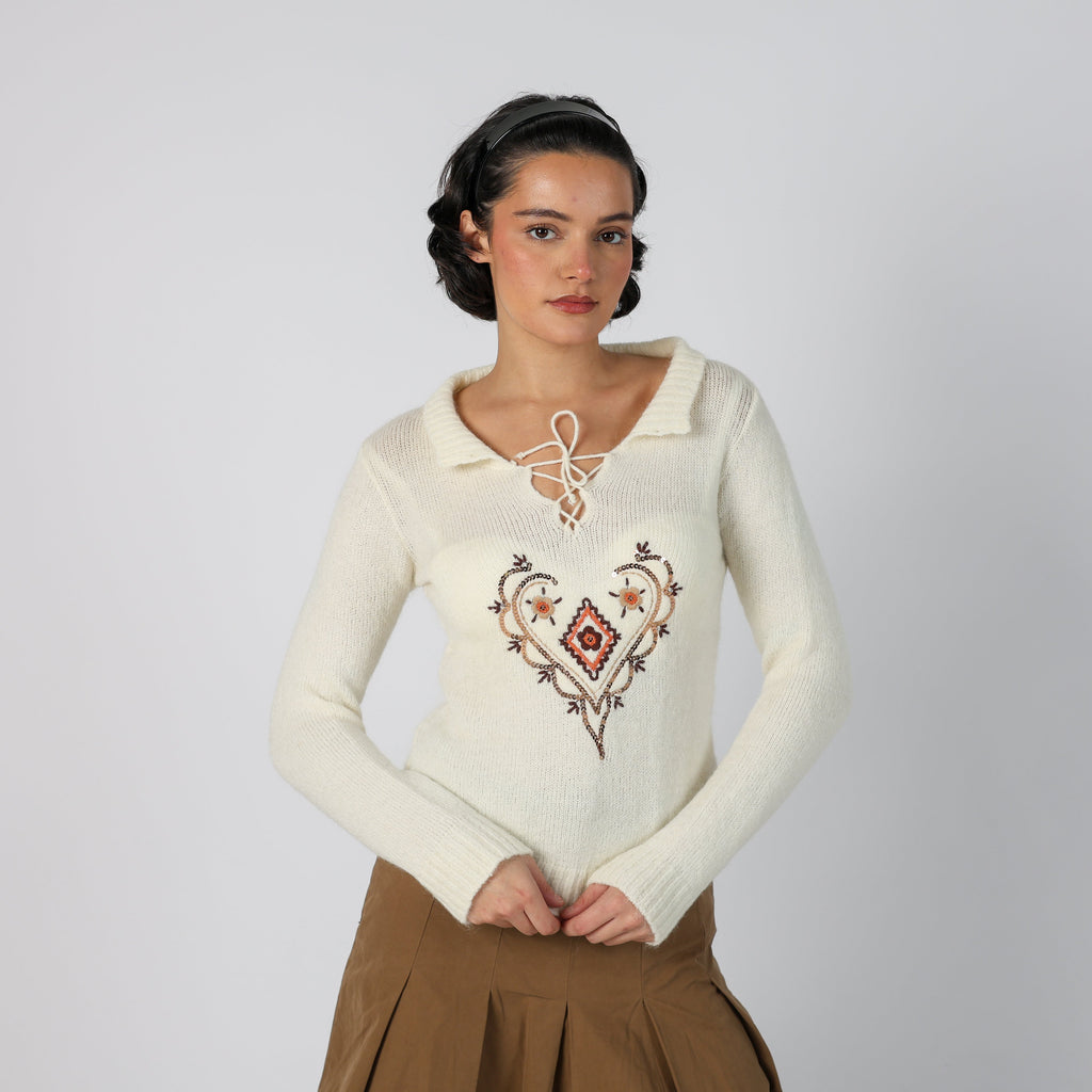 Cream Y2K Made in Italy Knitted Jumper Mohair blend (S)