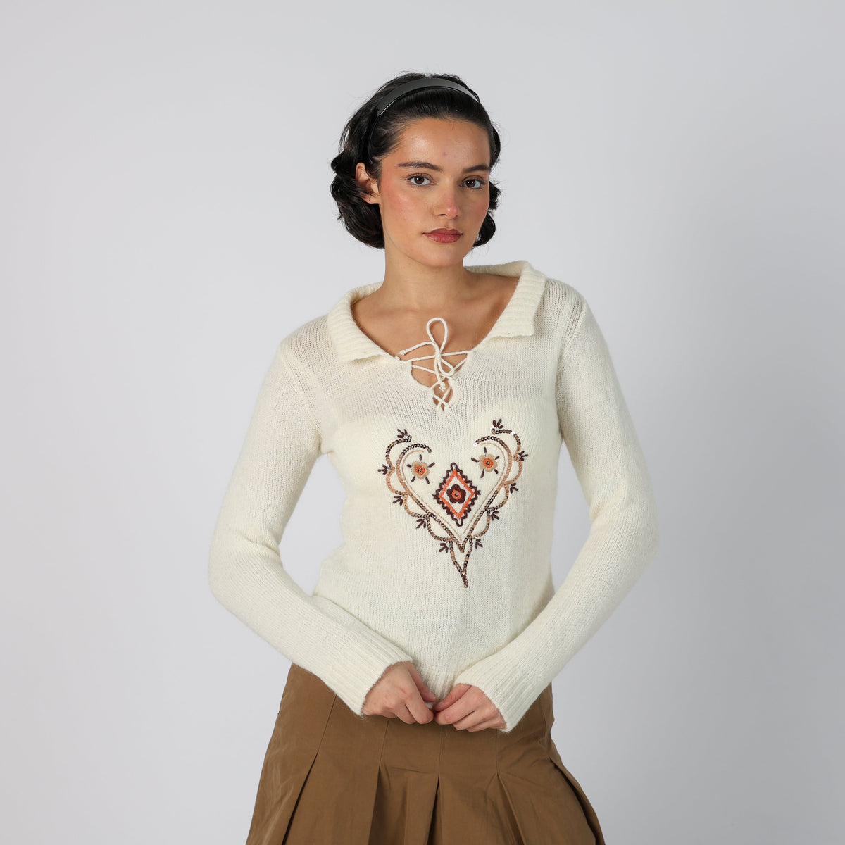 Cream Y2K Made in Italy Knitted Jumper Mohair blend (S)