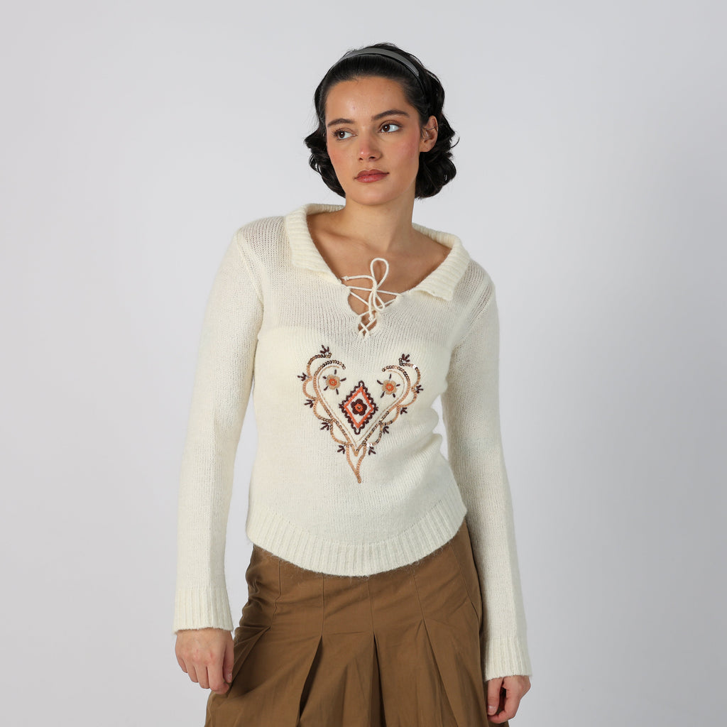 Cream Y2K Made in Italy Knitted Jumper Mohair blend (S)