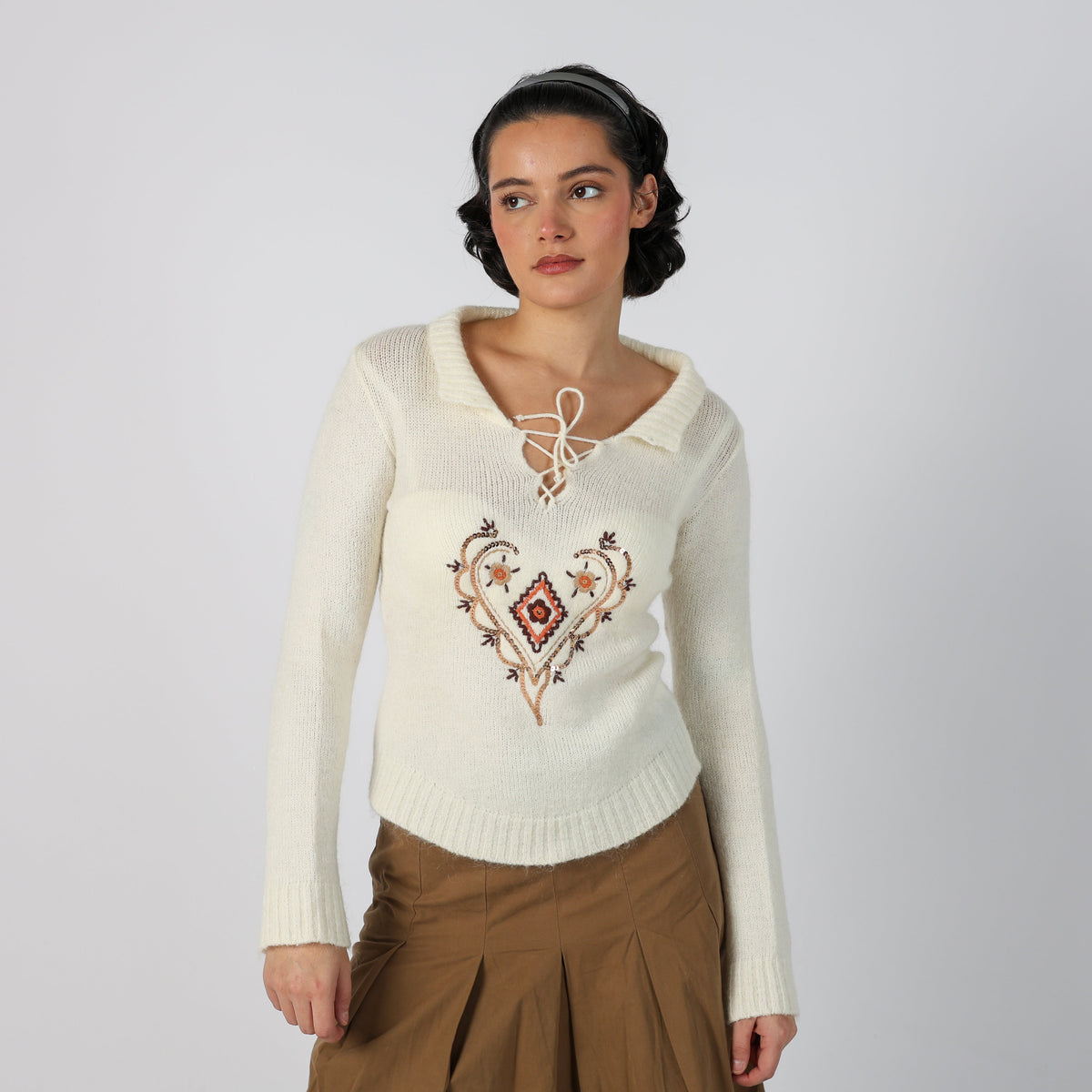 Cream Y2K Made in Italy Knitted Jumper Mohair blend (S)