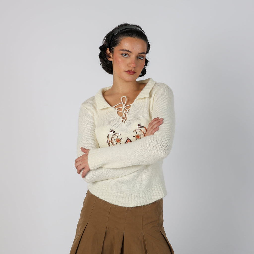 Cream Y2K Made in Italy Knitted Jumper Mohair blend (S)