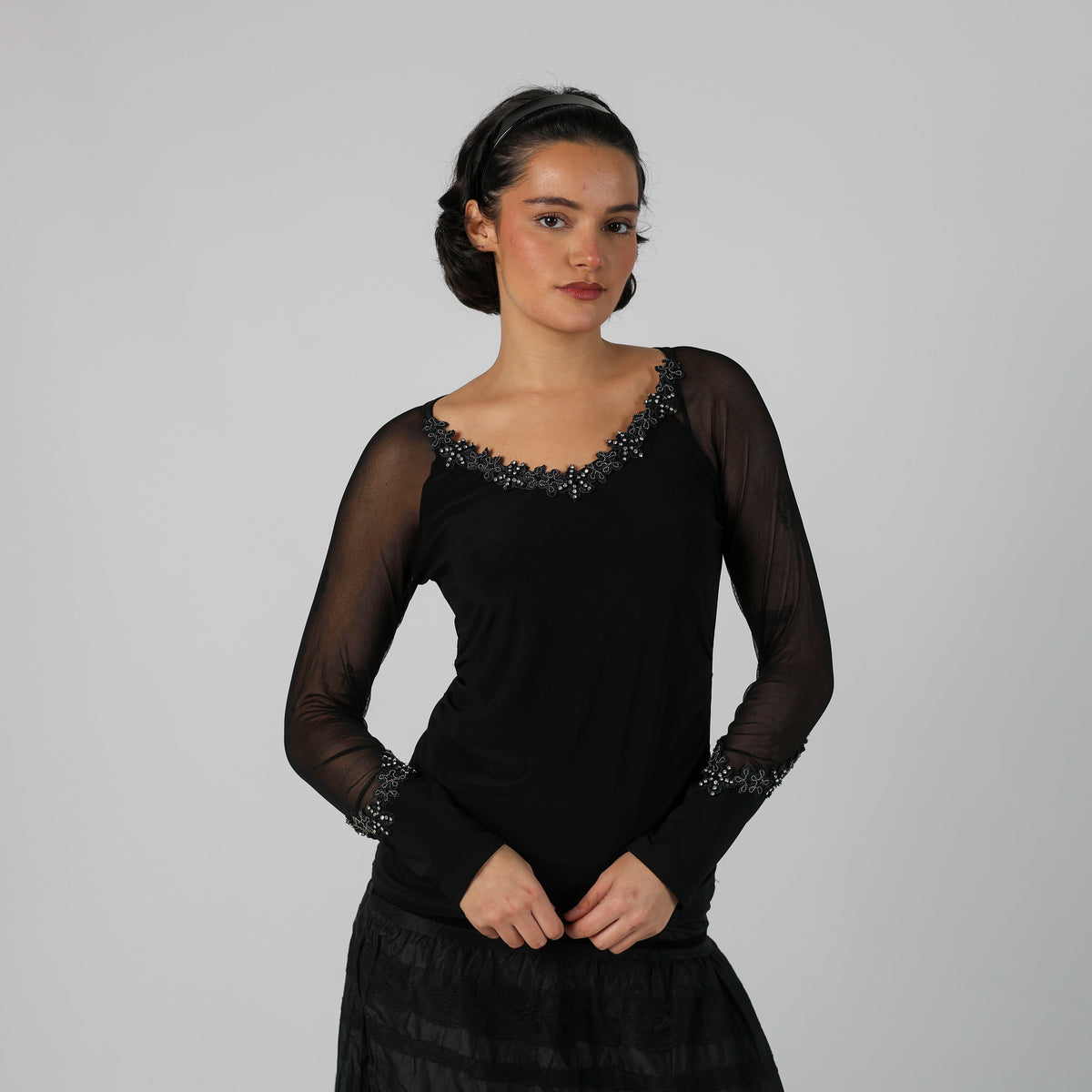 Black Y2K Long Sleeve Top (S)