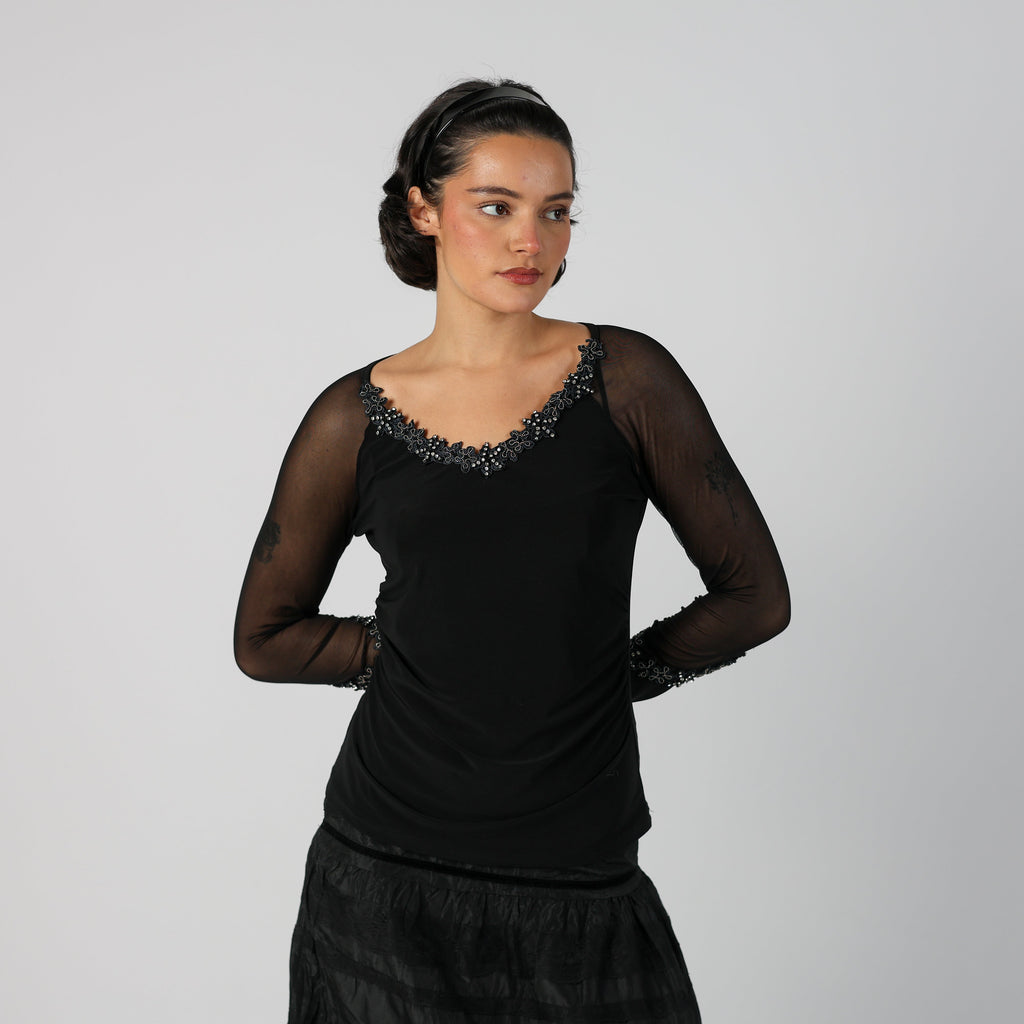 Black Y2K Long Sleeve Top (S)