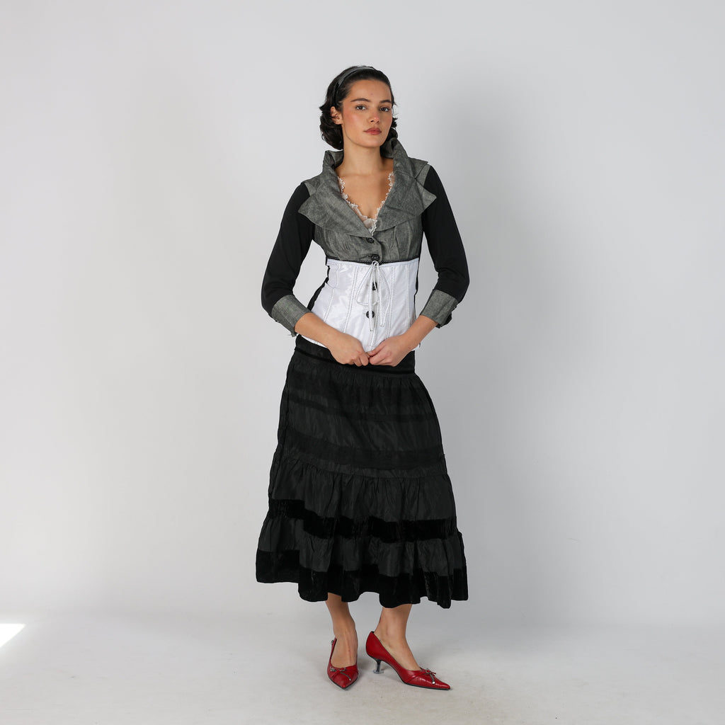 Black Y2K Woven Maxi Skirt (S)