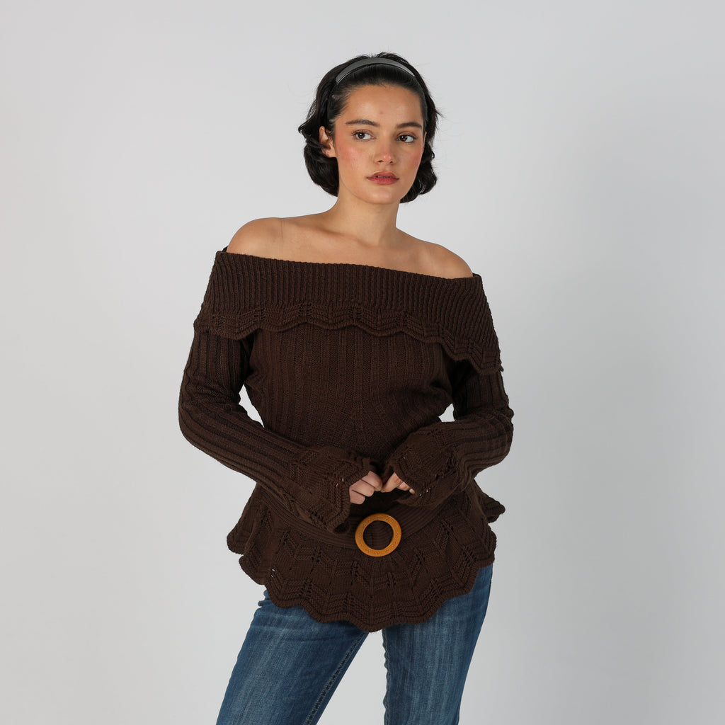 Brown Y2K Knitted Jumper (M)