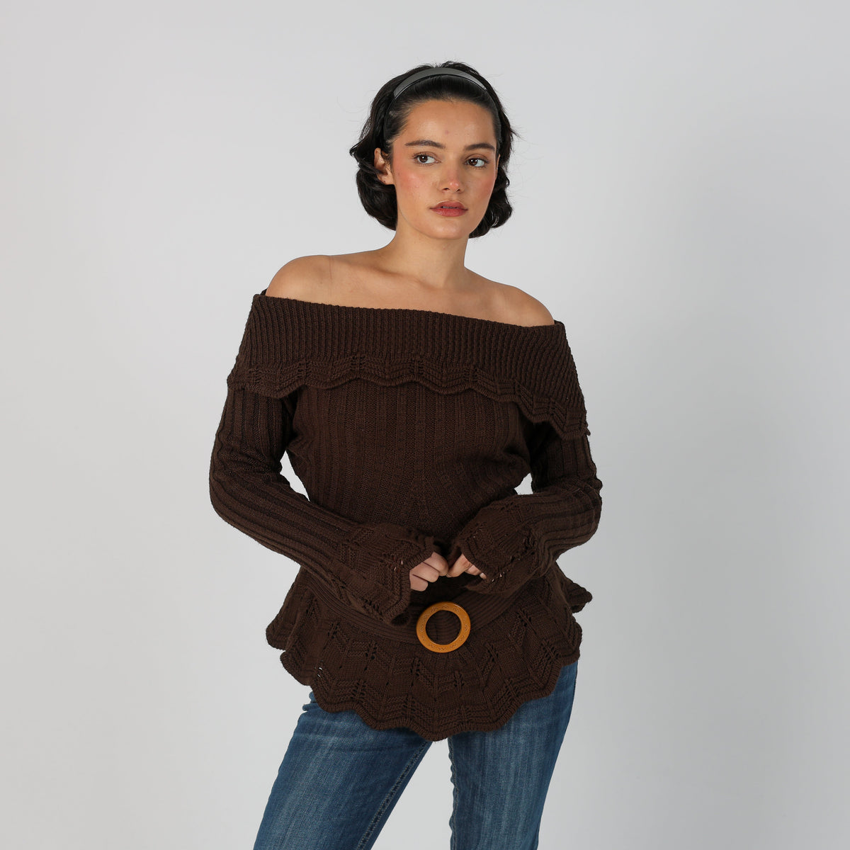 Brown Y2K Knitted Jumper (M)