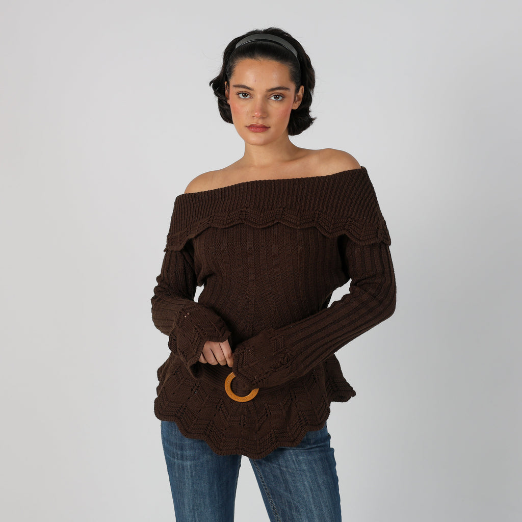 Brown Y2K Knitted Jumper (M)