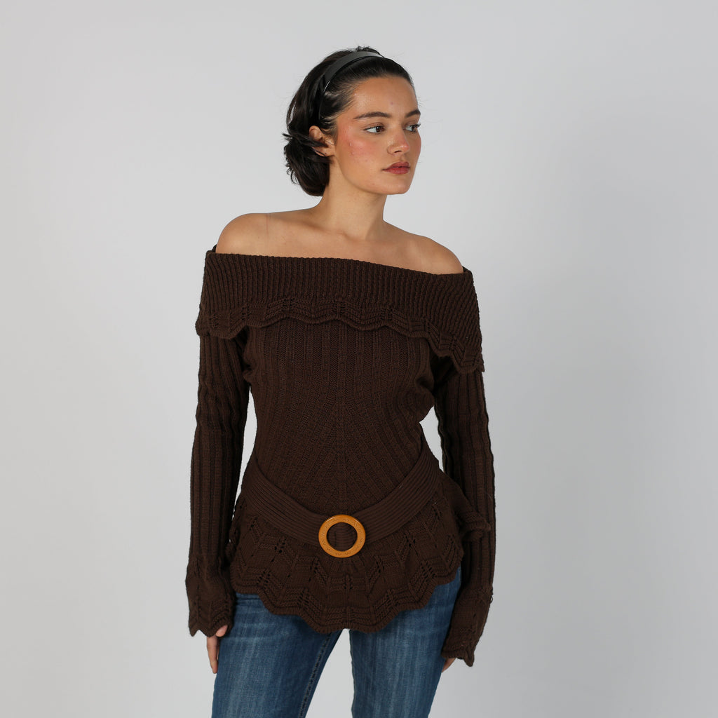 Brown Y2K Knitted Jumper (M)