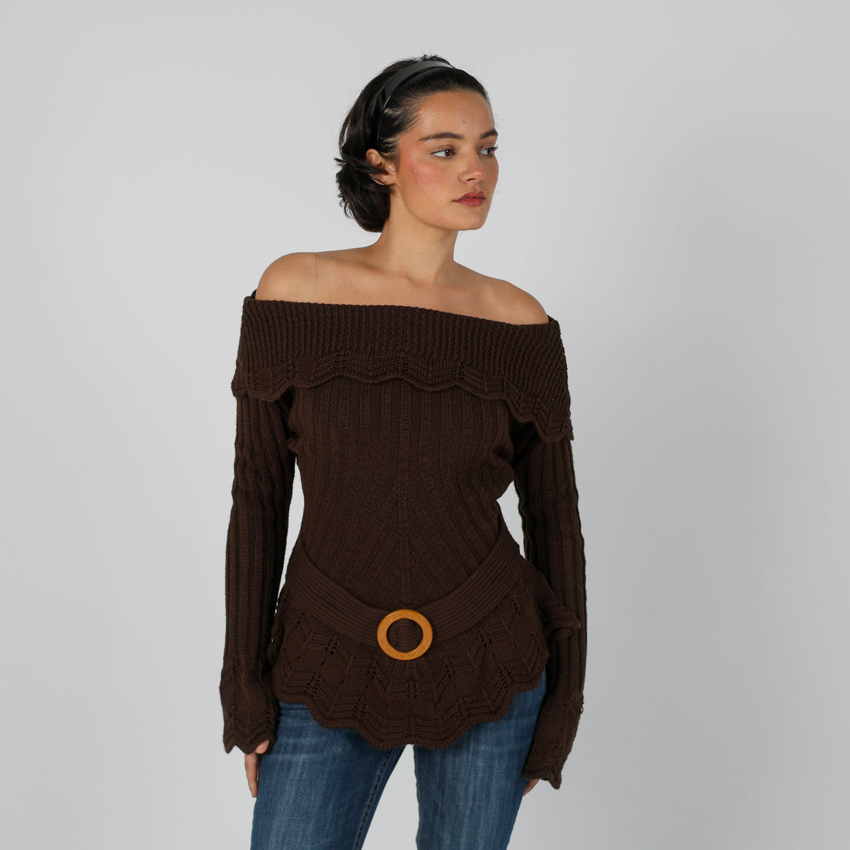 Brown Y2K Knitted Jumper (M)