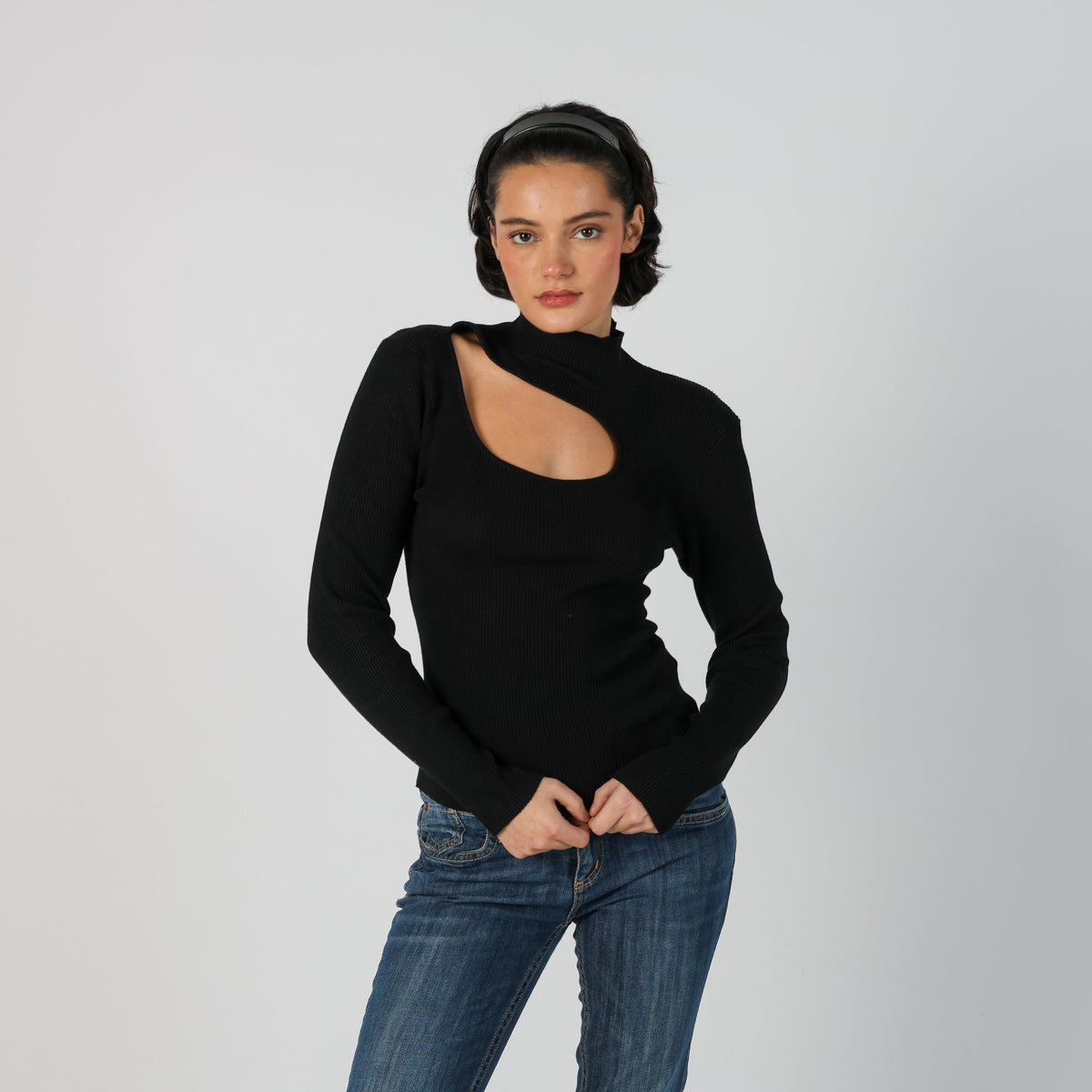Black Y2K Amisu Knitted Top (S)