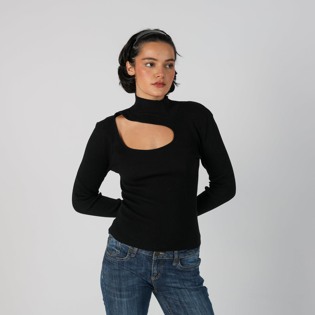 Black Y2K Amisu Knitted Top (S)