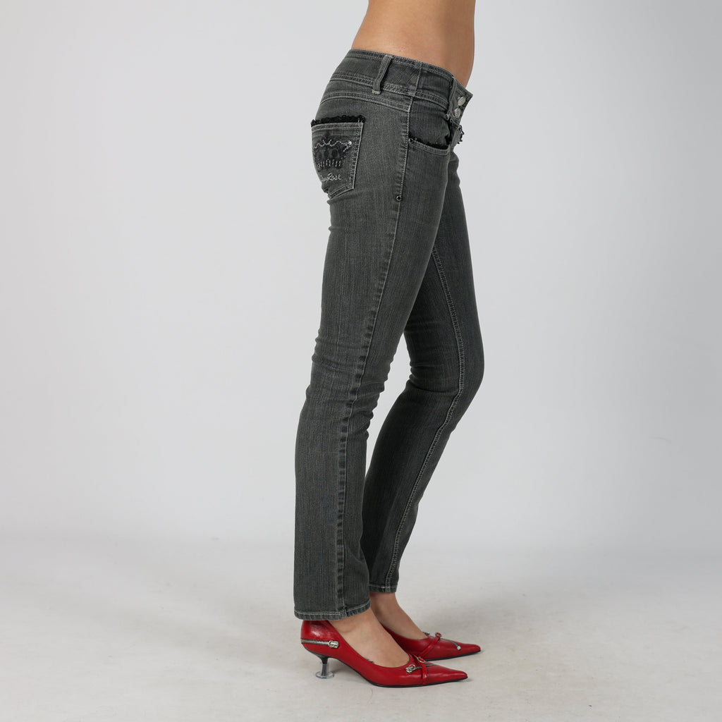 Charcoal Grey Y2K Denny Rose Skinny Jeans (S)