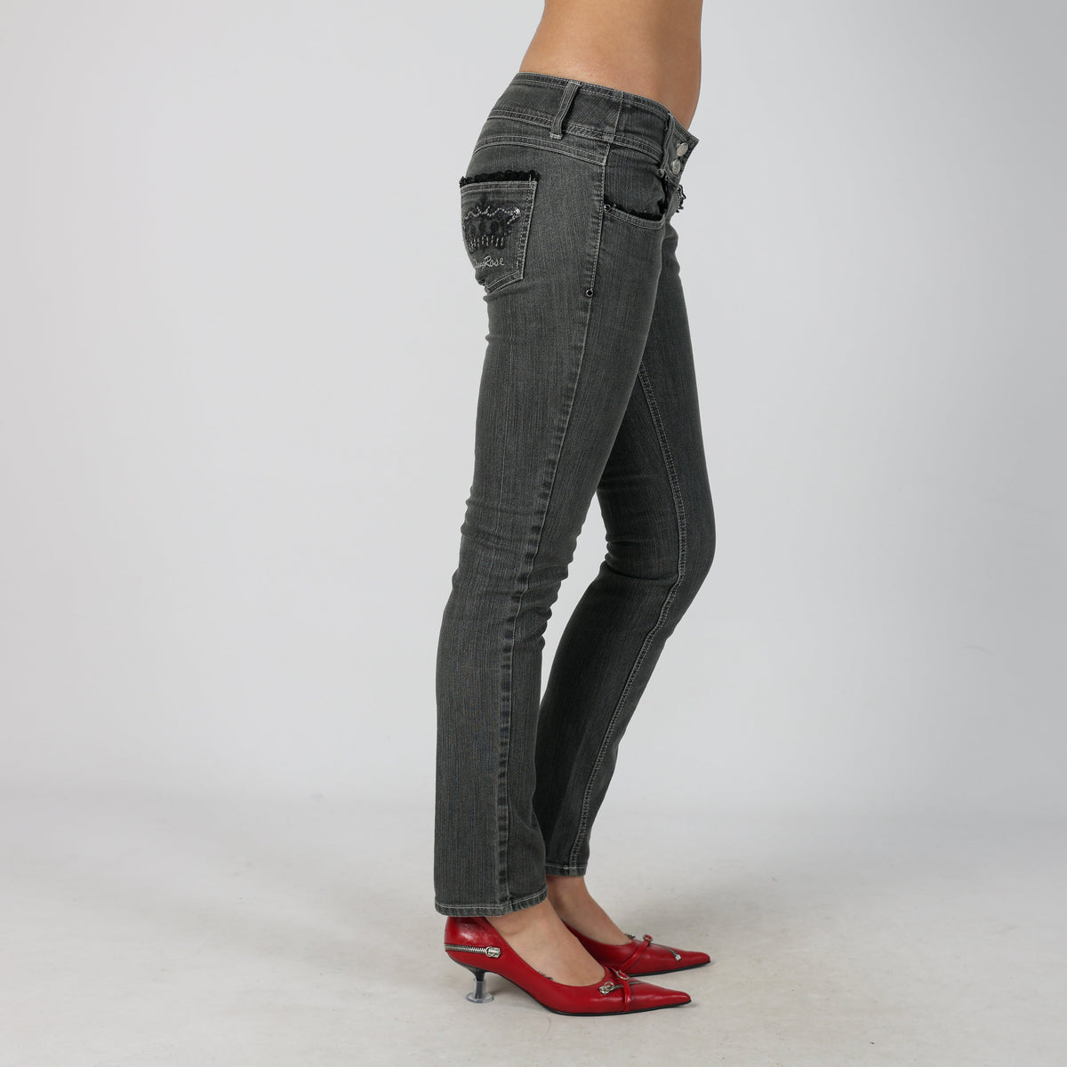 Charcoal Grey Y2K Denny Rose Skinny Jeans (S)