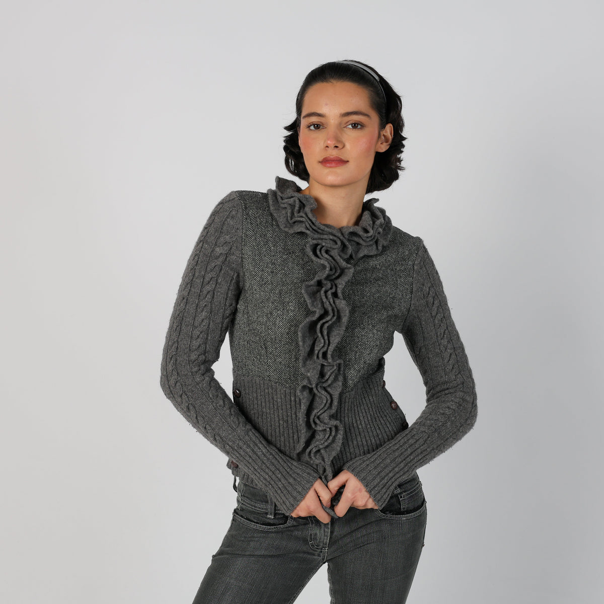 Charcoal Grey Y2K Knitted Jumper Lambswool (S)