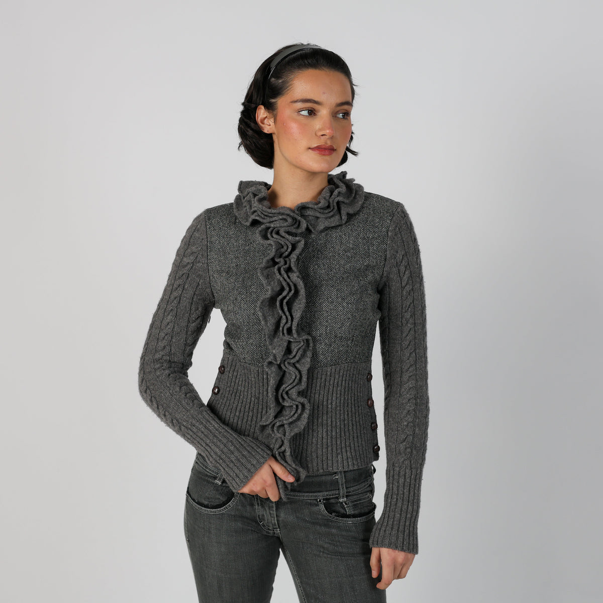 Charcoal Grey Y2K Knitted Jumper Lambswool (S)