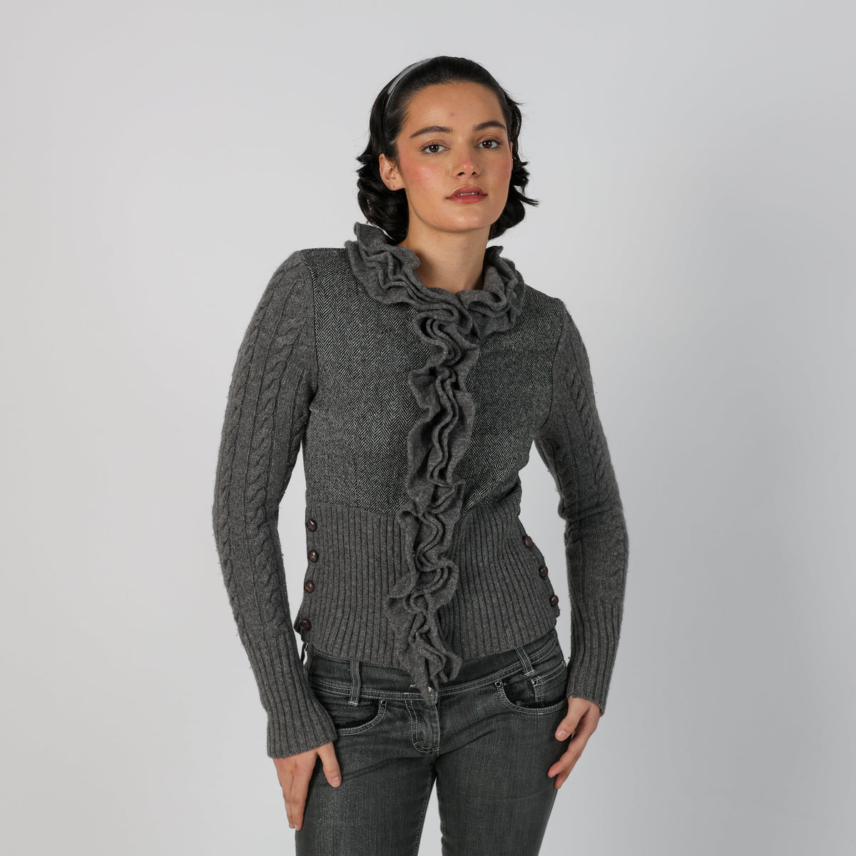 Charcoal Grey Y2K Knitted Jumper Lambswool (S)