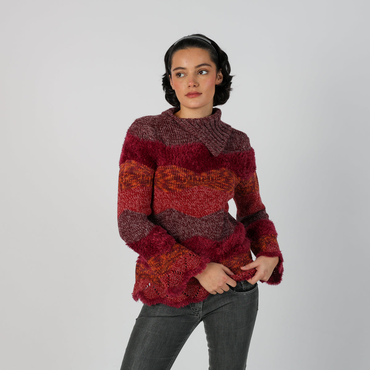 Burgundy Red Y2K Made in Italy Knitted Jumper (M)