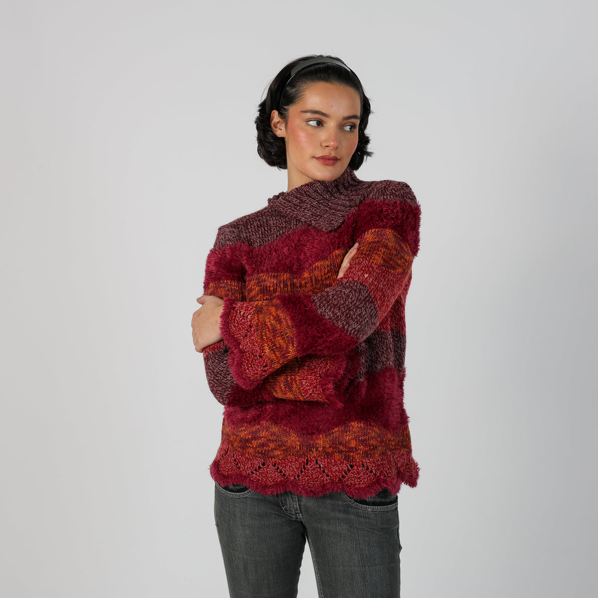 Burgundy Red Y2K Made in Italy Knitted Jumper (M)