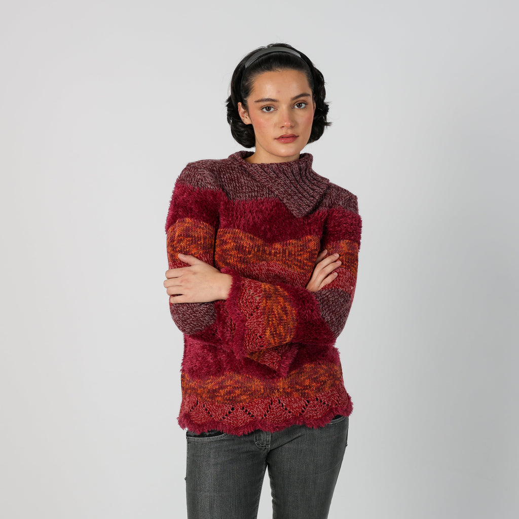 Burgundy Red Y2K Made in Italy Knitted Jumper (M)