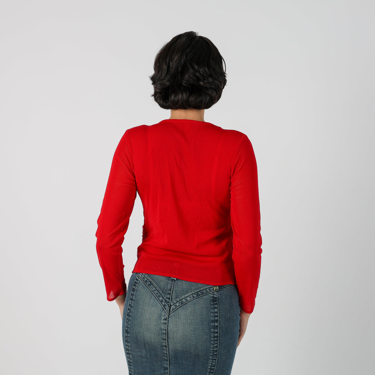 Red Y2K Long Sleeve Top Sequin (S)