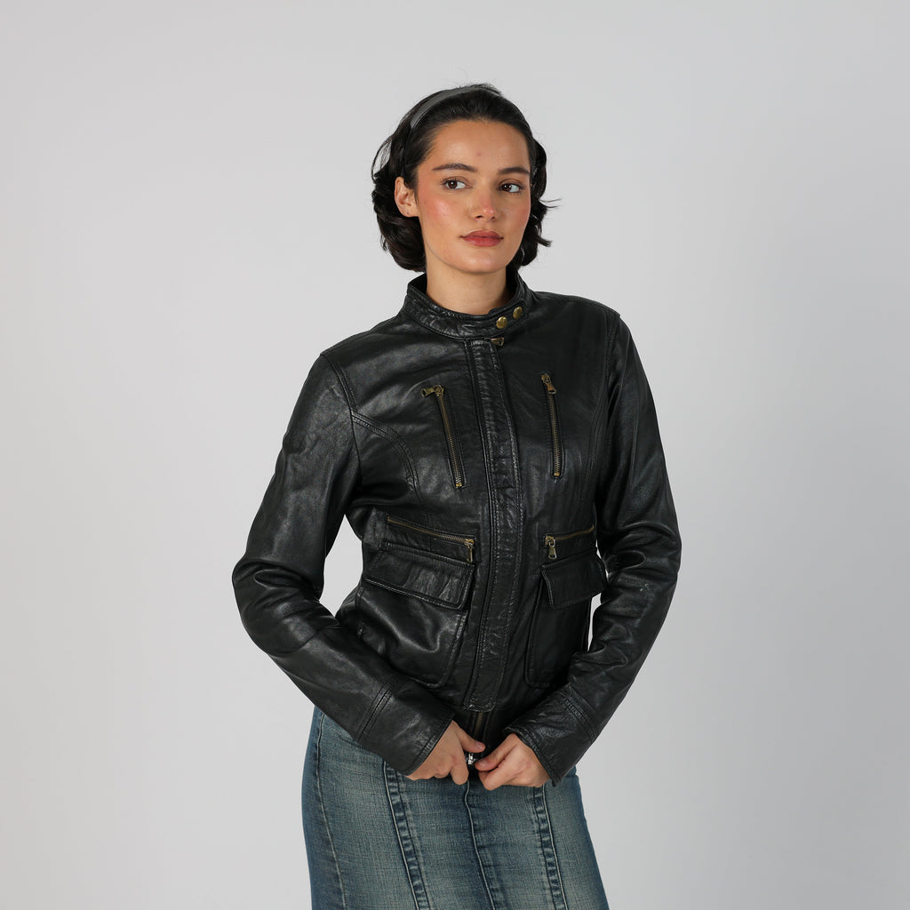 Black Y2K Leather Jacket (S)