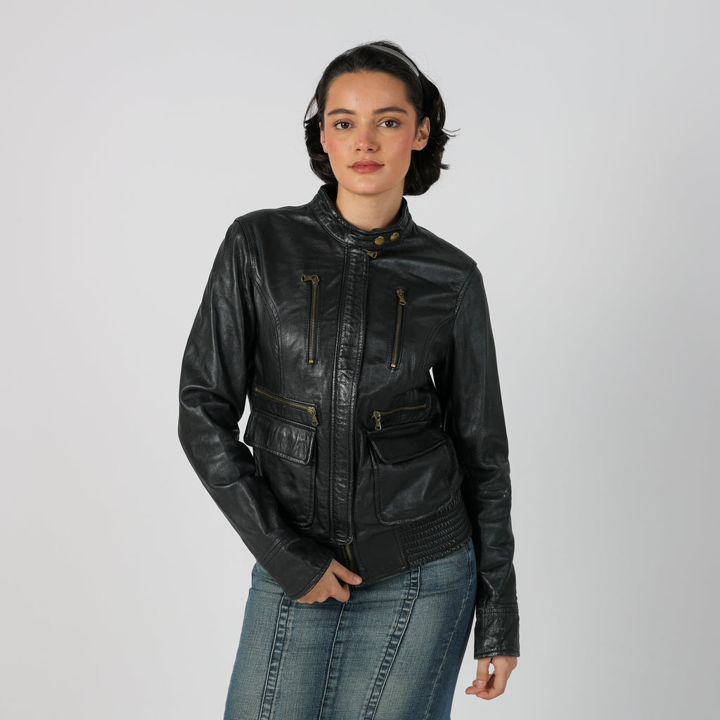 Black Y2K Leather Jacket (S)