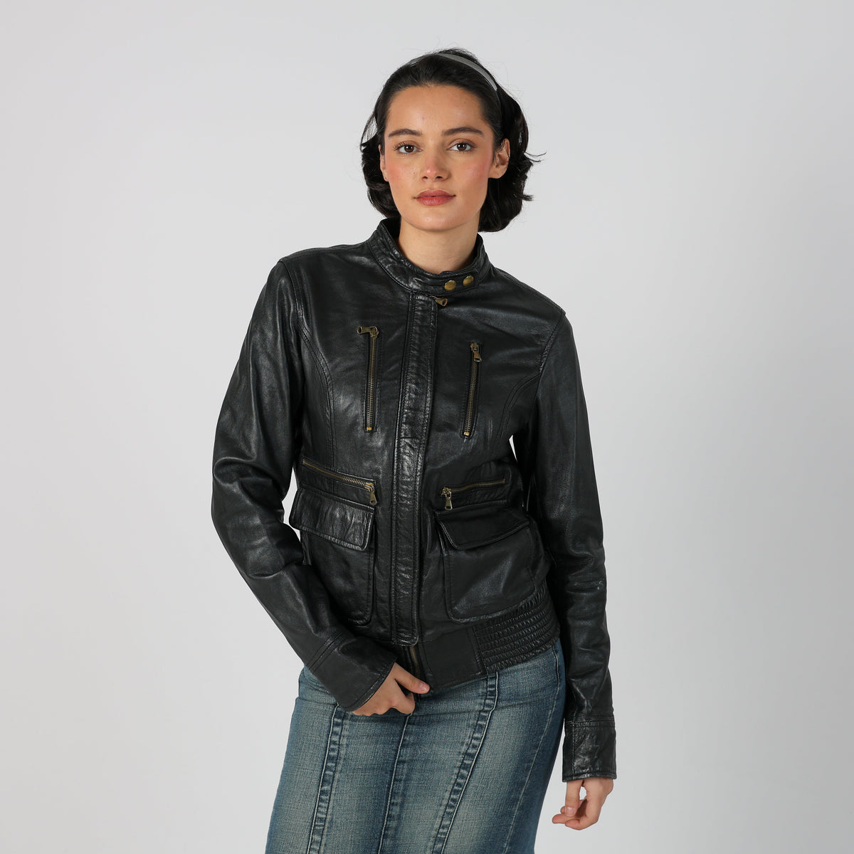 Black Y2K Leather Jacket (S)